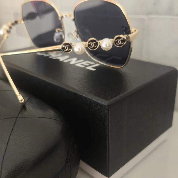 Chanel Gold and Black Sunglasses - Picture 6 of 9